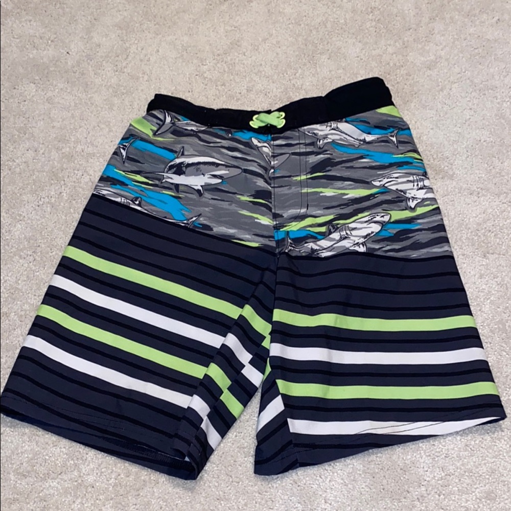 Men's Striped Swim Shorts with Shark Print